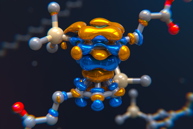 Rendering of a unique molecule made of shiny globs