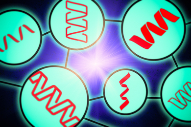 Illustration of protein strands connected by lines, conceptually like a neural network
