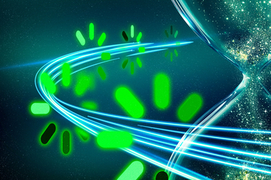 Hourglass and zooming light with “computer loading” icons.