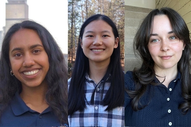 Side-by-side photos of Deeksha Kumaresh, Anna Liu, and Charlotte Myers