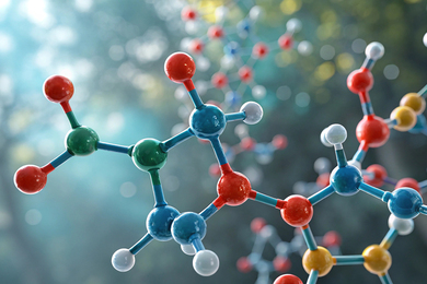Illustration showing generic ball-and-stick-figure atomic molecules