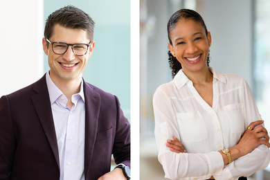Side-by-side portraits of Sven Dorkenwald and Whitney Henry